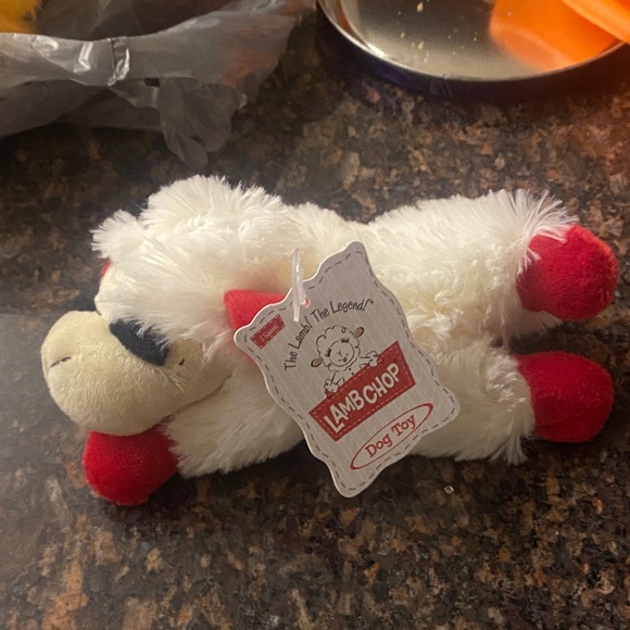 Other - Lamb Chop Dog Toy with Red Accents